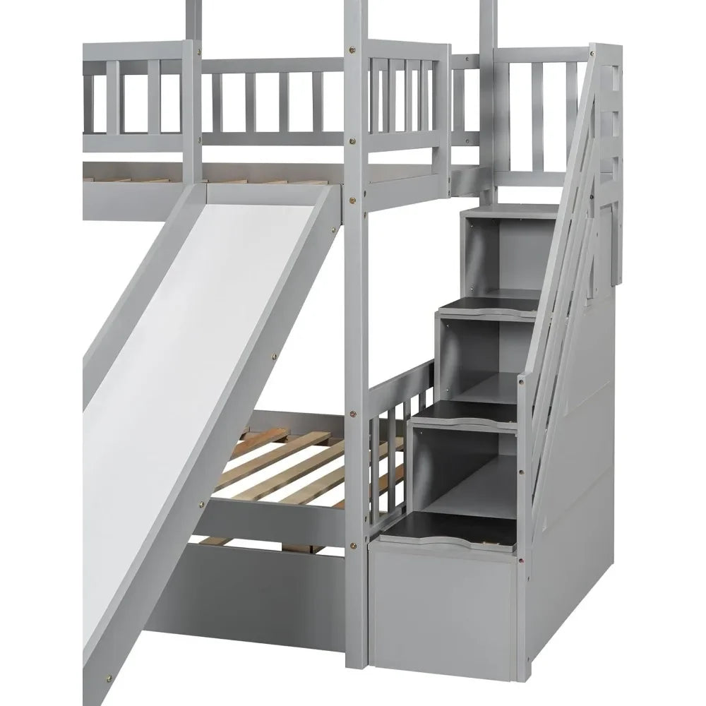 Playhouse Twin Bunk Bed with Slide