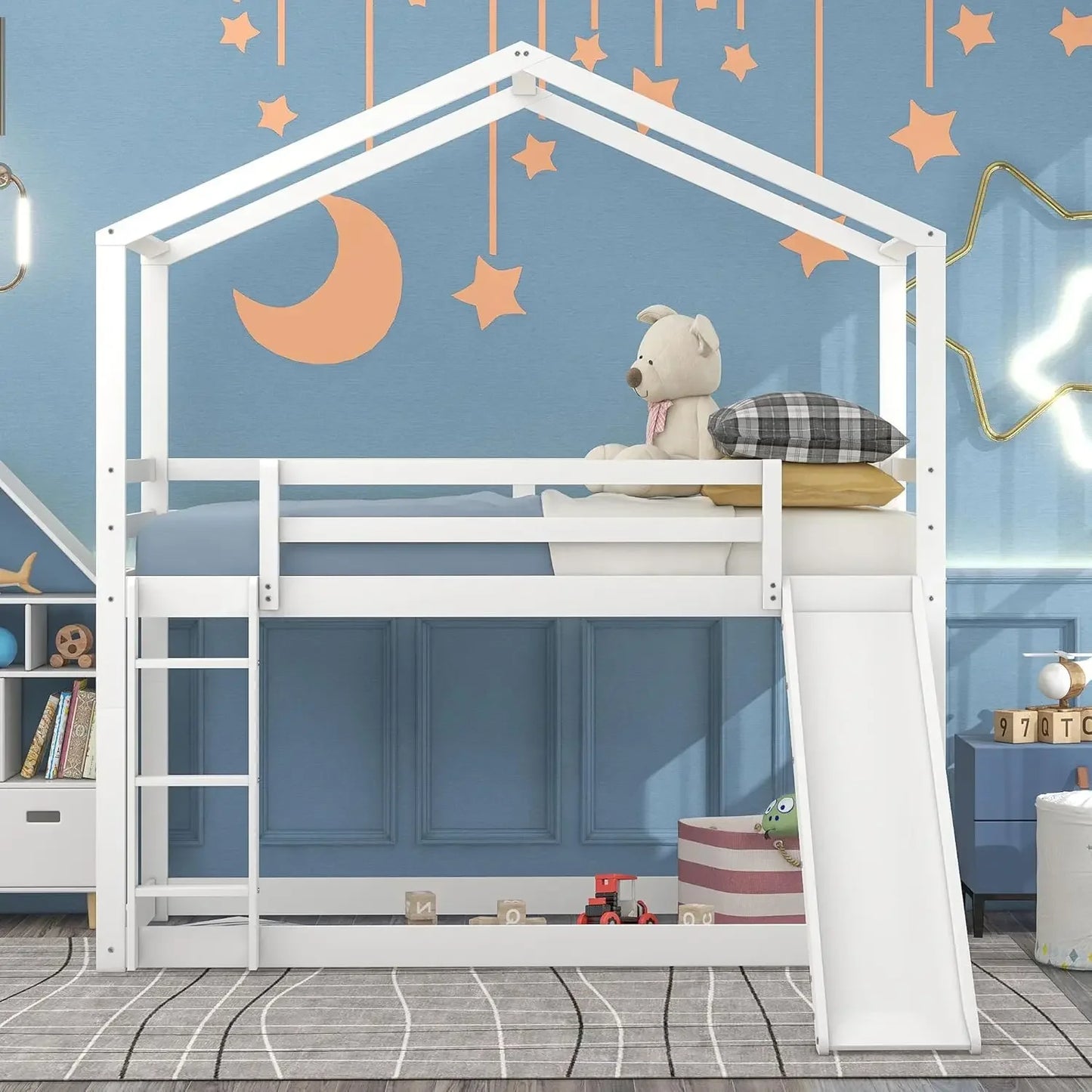 Playhouse Twin Bunk Bed with Slide