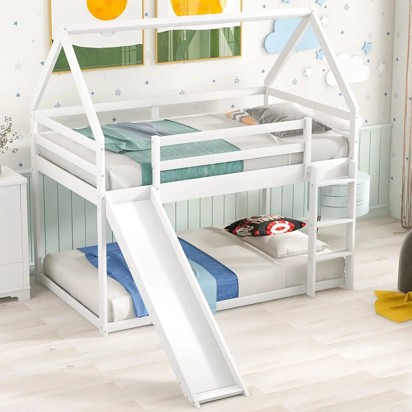 Playhouse Twin Bunk Bed with Slide