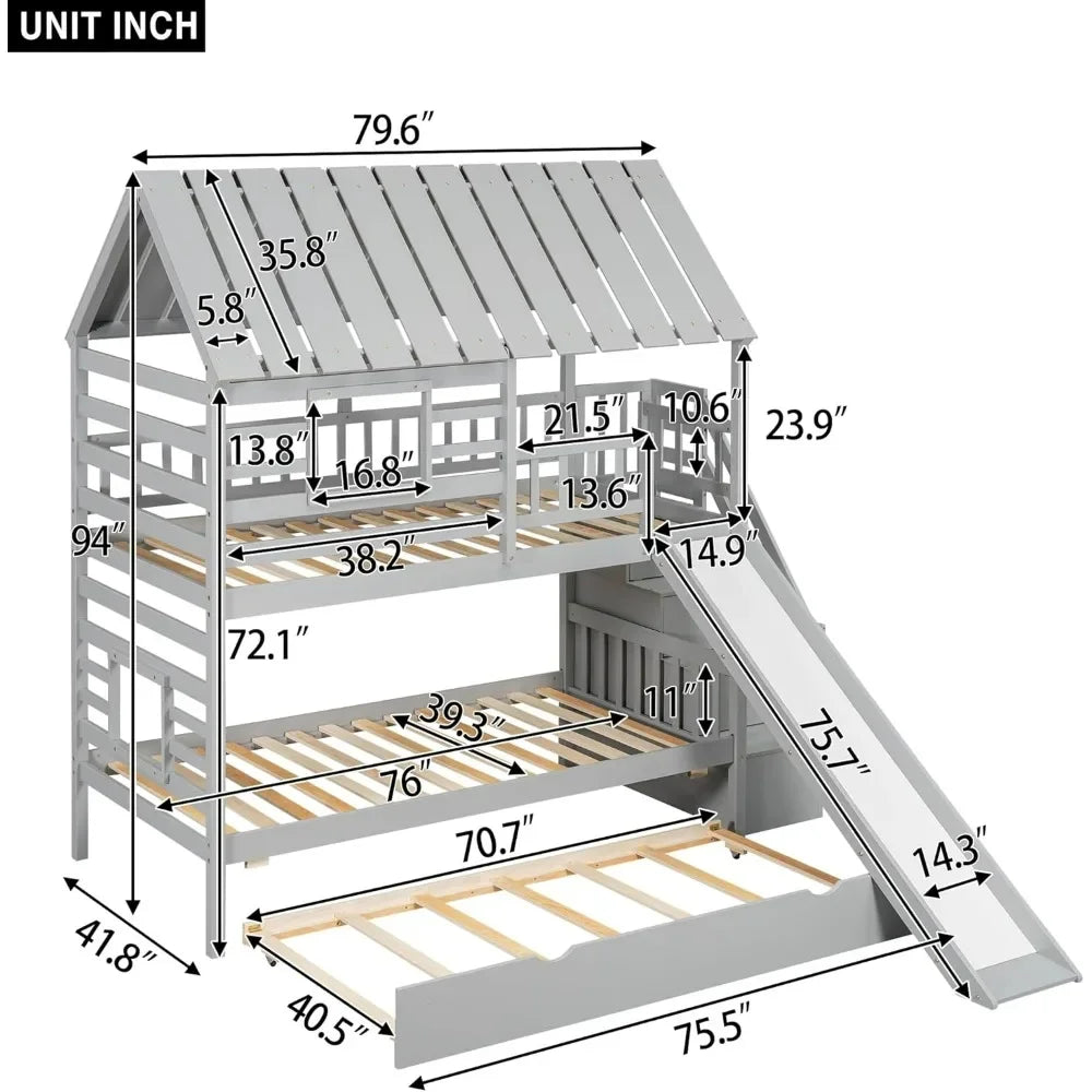 Playhouse Twin Bunk Bed with Slide