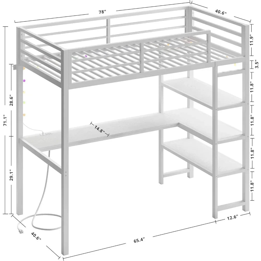 Twin Loft Bed with Desk & Shelves