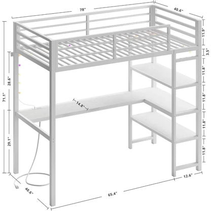 Twin Loft Bed with Desk & Shelves