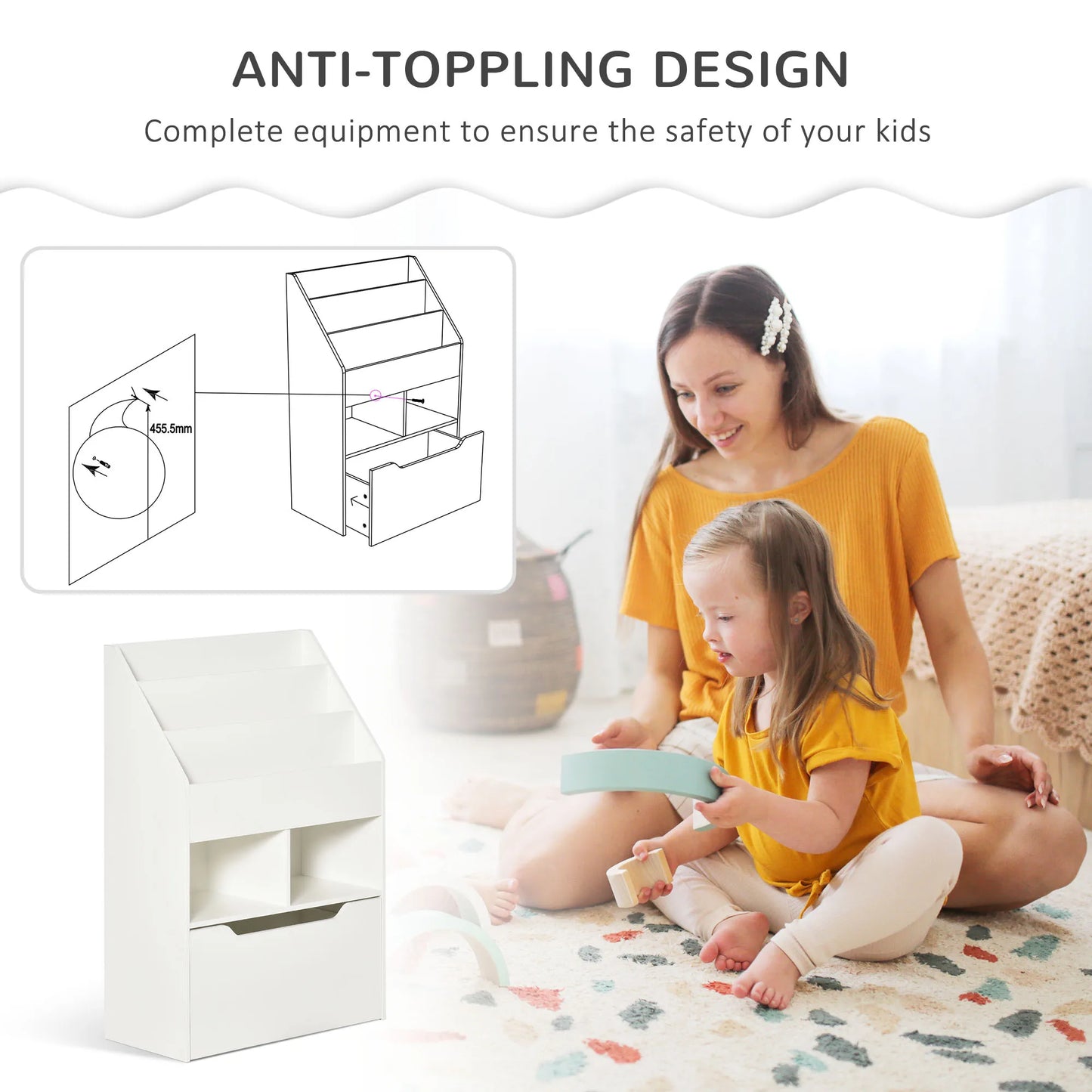 White Children's Bookcase with Drawer