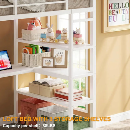 Twin Loft Bed with Desk & Shelves