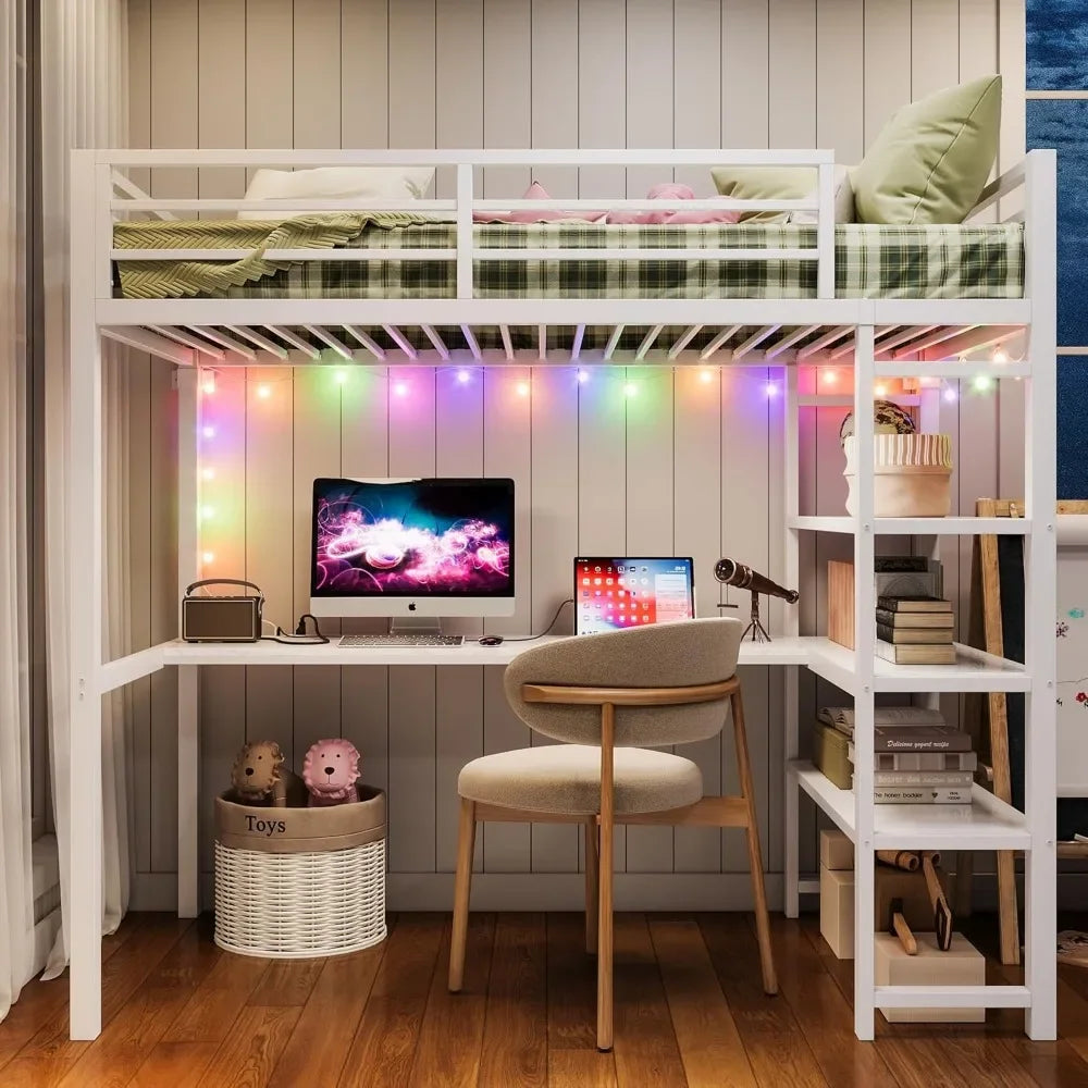 Twin Loft Bed with Desk & Shelves