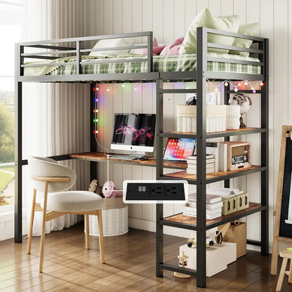 Twin Loft Bed with Desk & Shelves