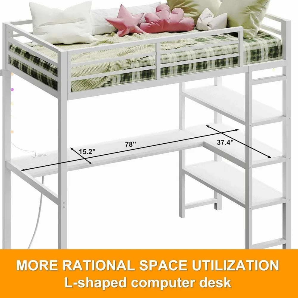 Twin Loft Bed with Desk & Shelves