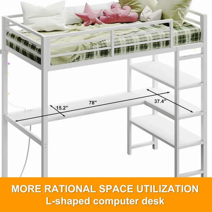 Twin Loft Bed with Desk & Shelves