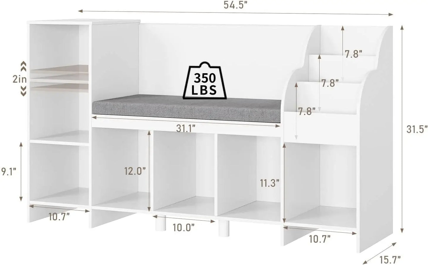 Storage Bench with Reading Rack for Kids