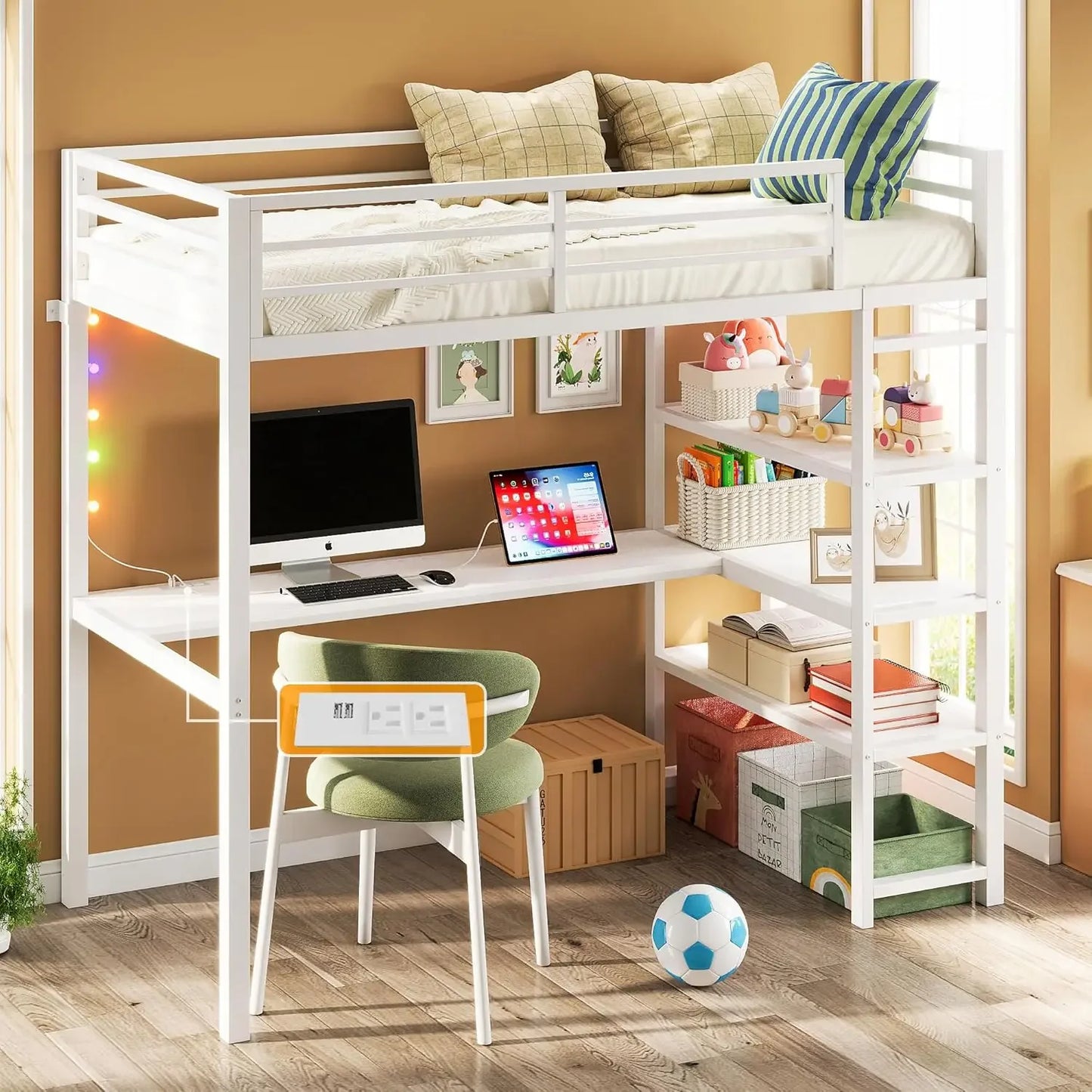Twin Loft Bed with Desk & Shelves