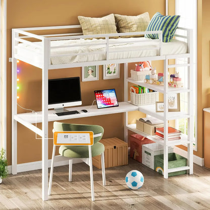 Twin Loft Bed with Desk & Shelves