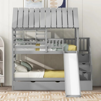 Playhouse Twin Bunk Bed with Slide